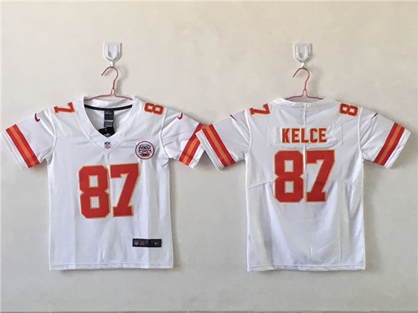 Youth Kansas City Chiefs #87 Travis Kelce Stitched Nike White Game Jersey