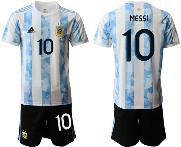 Mens Argentina National Team #10 Lionel Messi 2021 Home White Soccer Jersey Suit