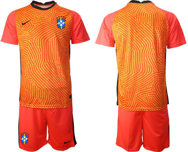 Mens Brazil National Team 2021 red goalkeeper Soccer Jersey Suit