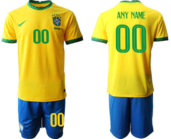 Mens Brazil  National Team 2021 Home Yellow Custom Soccer Jersey Suit