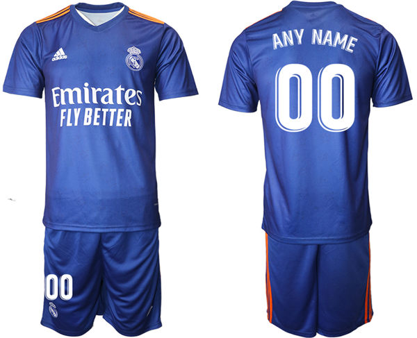 Mens Real Madrid Away Blue Custom Soccer Jersey kit