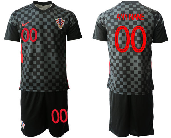 Mens Croatia National Team 2020/21 Away Black Custom Soccer Jersey Suit