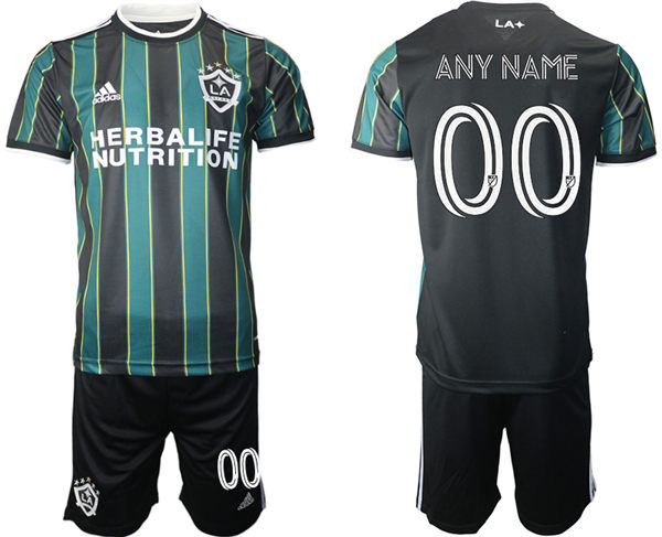 Mens Los Angeles Galaxy Away Green Black Custom Soccer Jersey kit