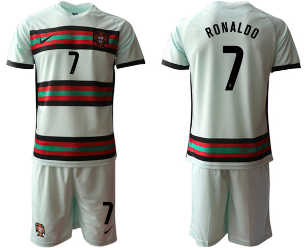 Mens Portugal National Team #7 Cristiano Ronaldo Away Teal Soccer Jersey Suit