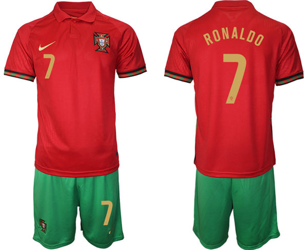 Mens Portugal National Team #7 Cristiano Ronaldo Home Red Soccer Jersey Suit