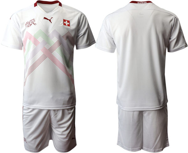 Mens Switzerland National Team 2020/21 Away White Custom Soccer Jersey Suit
