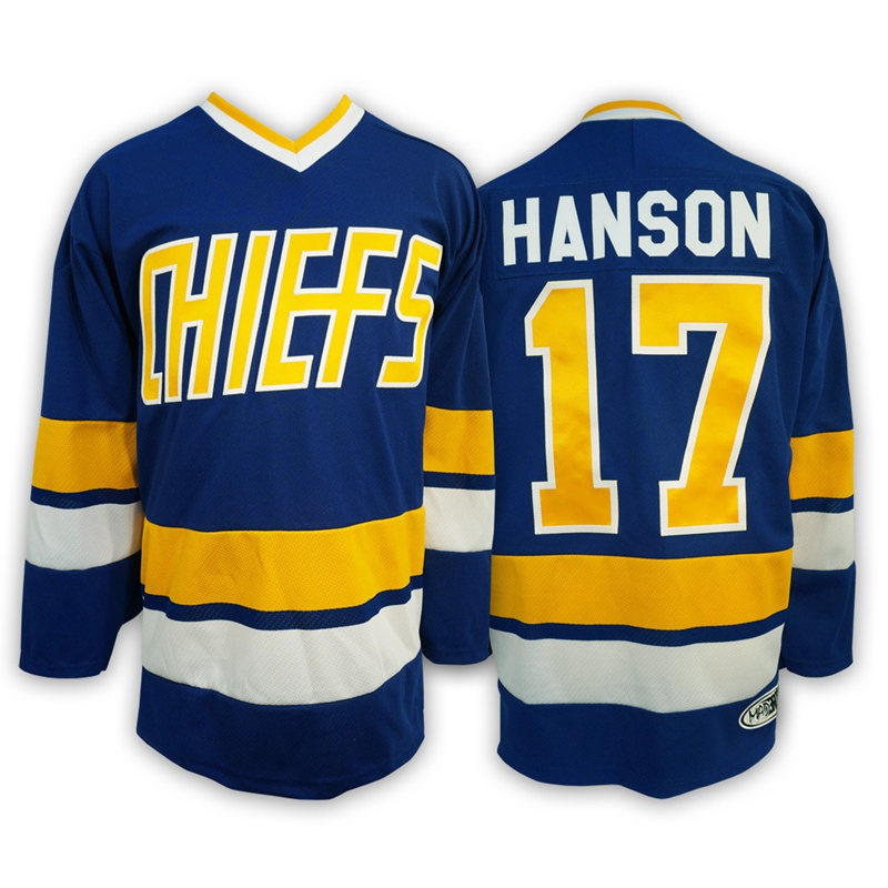 Youth #17 Steve HANSON Charlestown CHIEFS Hanson brothers Away Blue Jersey
