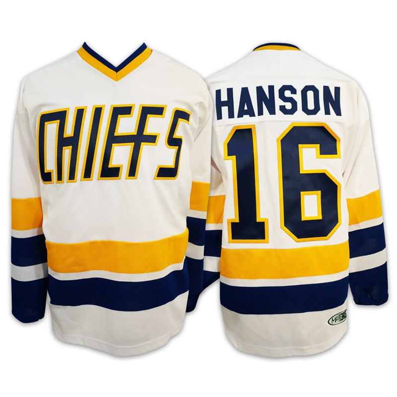 Youth #16 Jack HANSON Charlestown CHIEFS Hanson brothers Home White Jersey