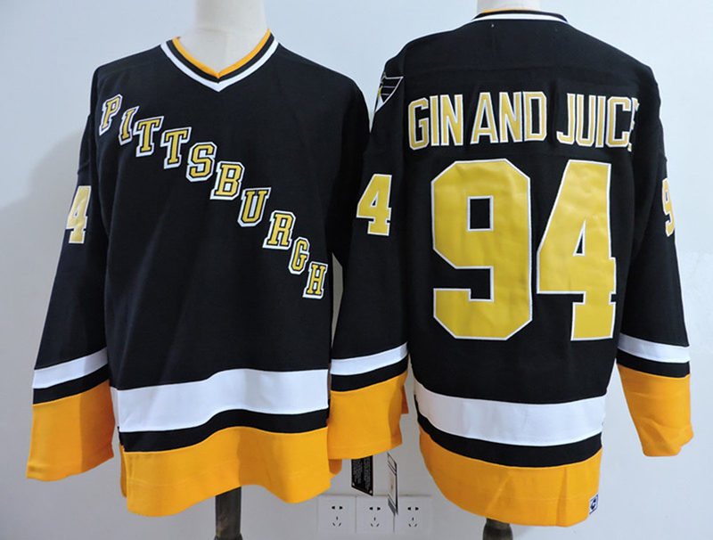 Mens Pittsburgh Penguins #94 GIN and JUICE Snoop Doggy Dogg Stitched Black CCM  MTV Movie Jersey