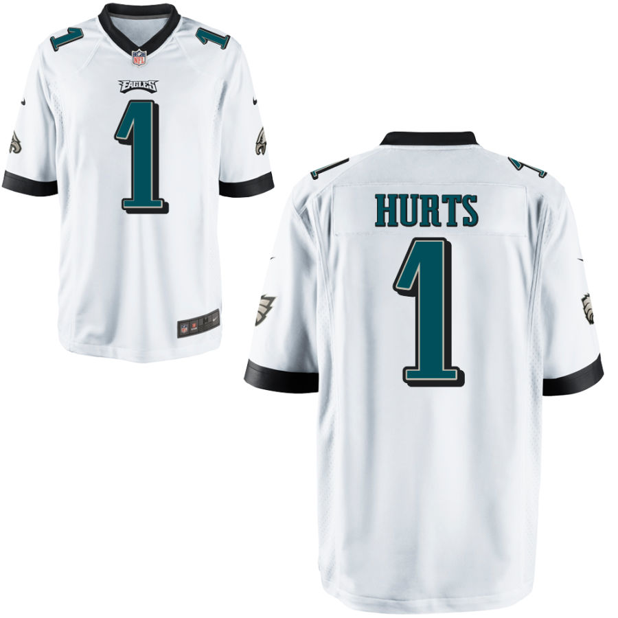 Youth Philadelphia Eagles #1 Jalen Hurts Nike White Game Jersey