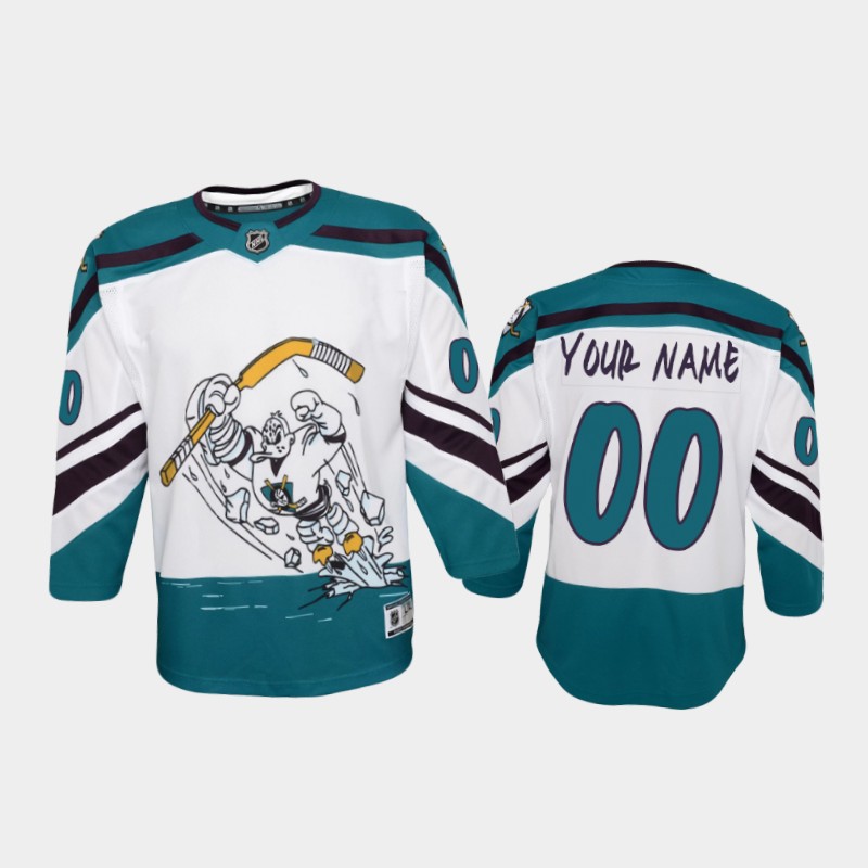 Youth Anaheim Ducks Custom 2021 White Adidas NHL REVERSE RETRO  Jersey