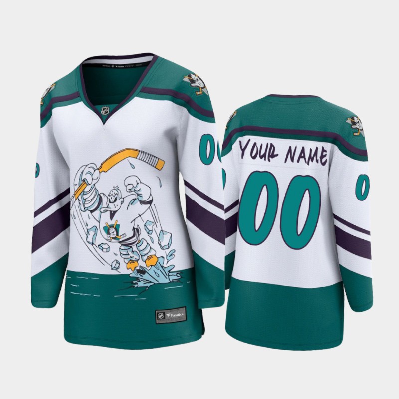 Women Anaheim Ducks Custom 2021 White Adidas NHL REVERSE RETRO  Jersey
