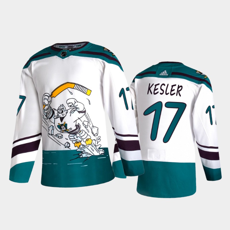 Mens Anaheim Ducks #17 Ryan Kesler 2021 White Adidas NHL REVERSE RETRO Jersey