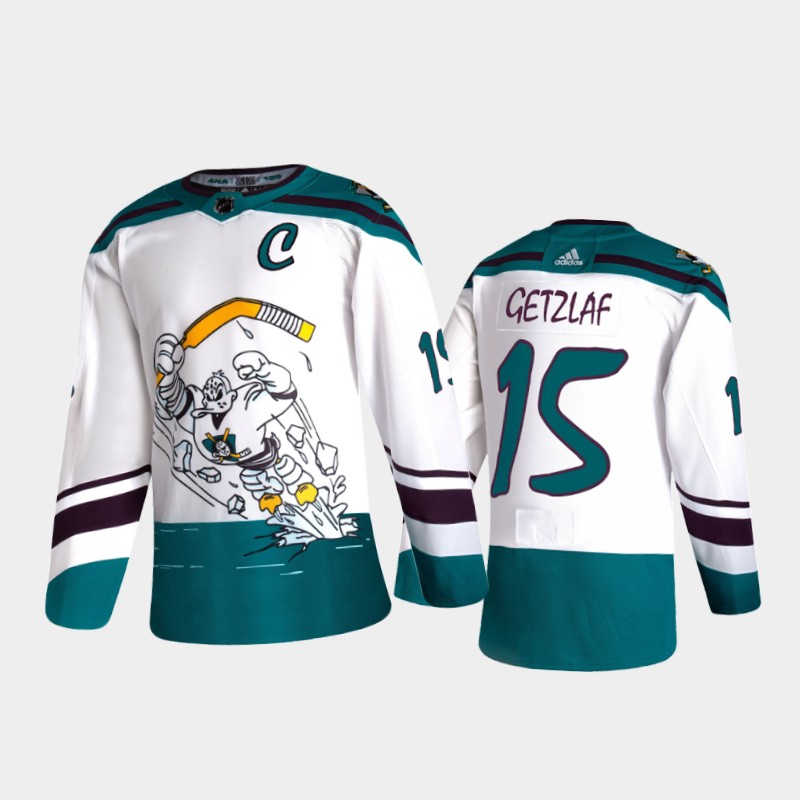 Mens Anaheim Ducks #15 Ryan Getzlaf 2021 White Adidas NHL REVERSE RETRO  Jersey