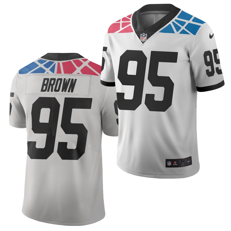 Mens Carolina Panthers #95 Derrick Brown Nike 2021 White City Edition Vapor Limited Jersey