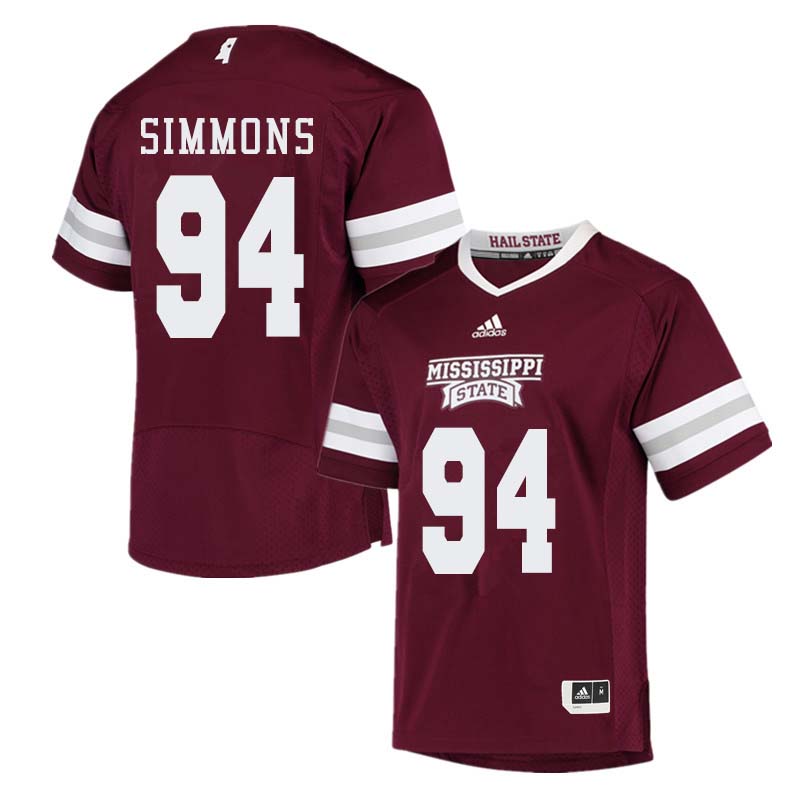 Men's Mississippi State Bulldogs #94 Jeffery Simmons adidas 2019 Maroon Football Jersey