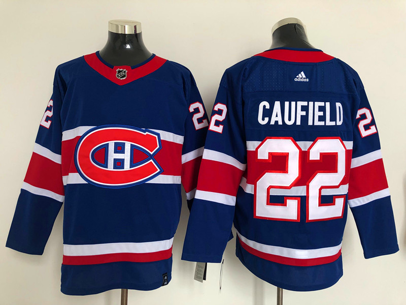Men's Montreal Canadiens #22 Cole Caufield adidas Blue 2021 Season Reverse Retro Jersey