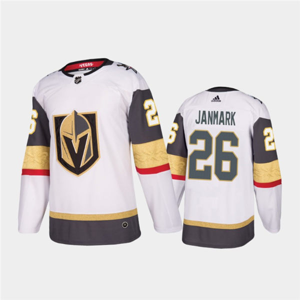 Mens Vegas Golden Knights #26 Mattias Janmark Stitched Adidas Away White Jersey