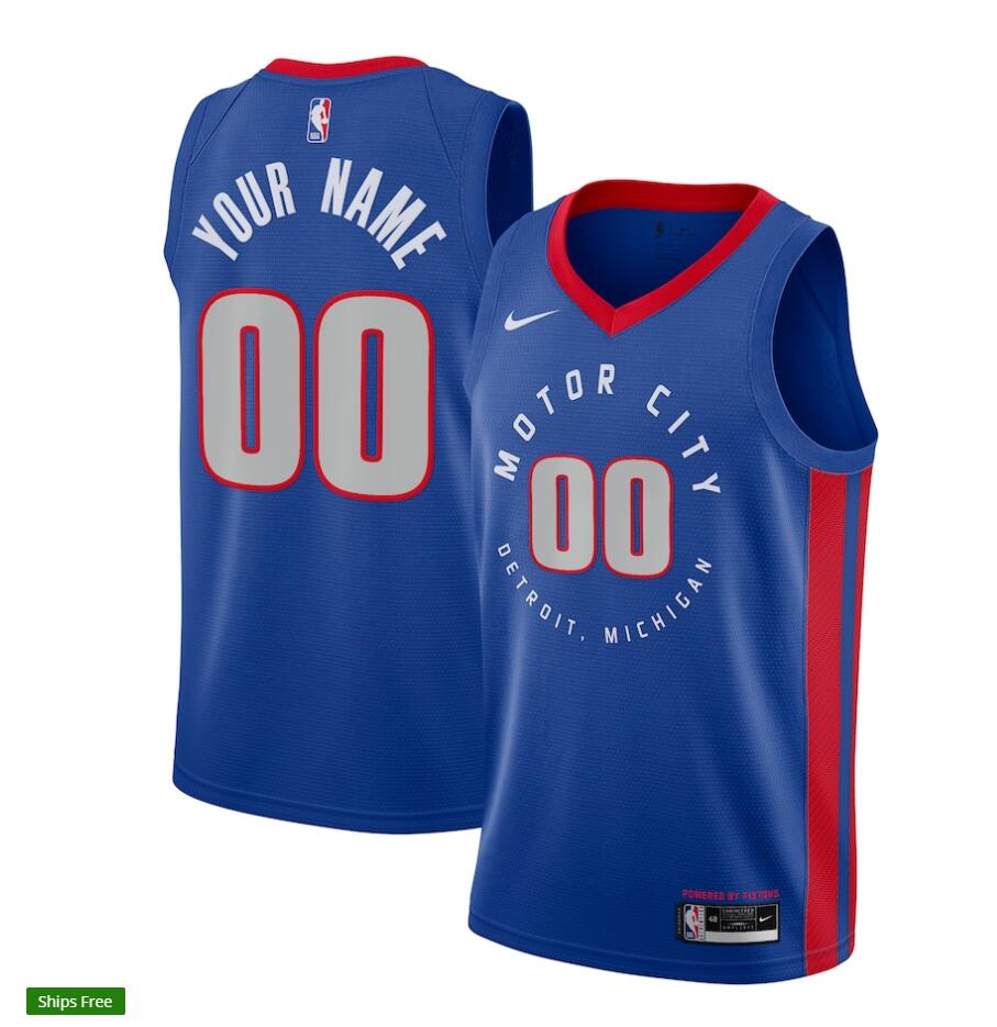 Mens Detroit Pistons Custom Nike 2020-21 Blue City Edition Swingman  Jersey