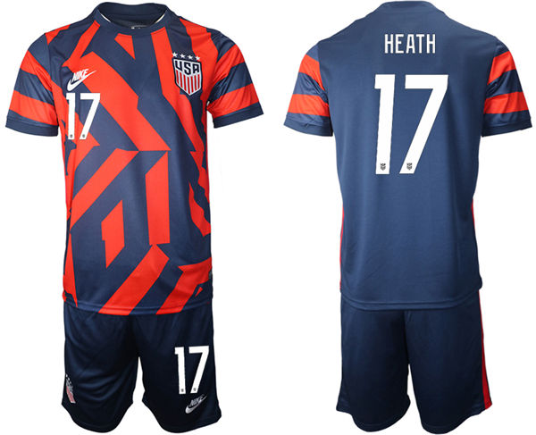 Mens USA National Team #17 Tobin Heath  2021 Away Navy Red Soccer Jersey Suit