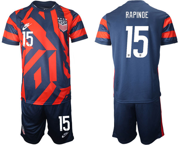 Mens USA National Team  #15 Megan Rapinoe 2021 Away Navy Red Soccer Jersey Suit