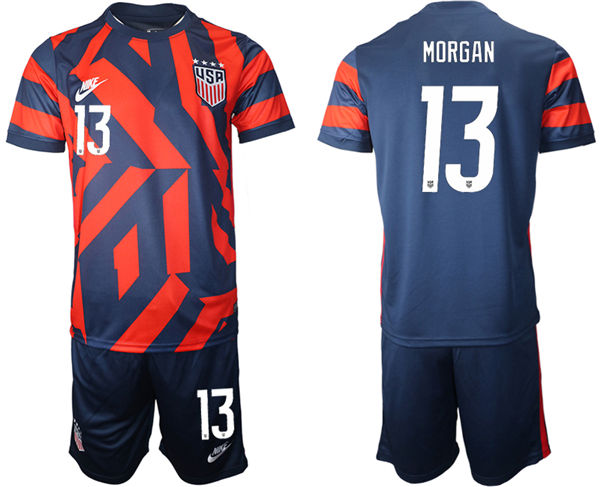 Mens USA National Team #13 Alex Morgan  2021 Away Navy Red Soccer Jersey Suit