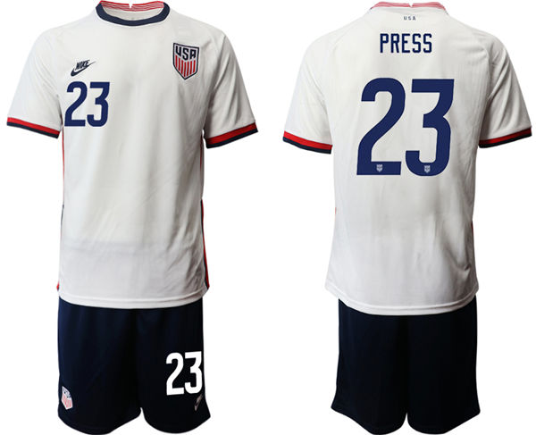 Mens USA National Team #23 Christen Press 2021 Home White Soccer Jersey Suit