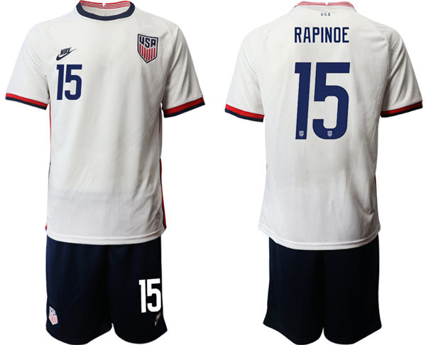 Mens USA National Team #15 Megan Rapinoe 2021 Home White Soccer Jersey Suit