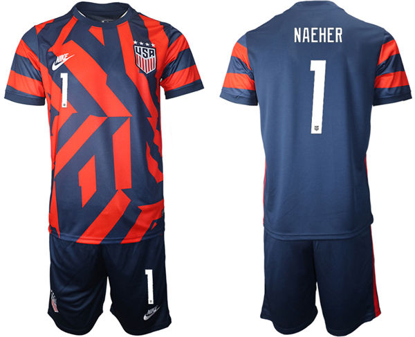 Mens USA National Team #1 Alyssa Naeher 2021 Away Navy Red Soccer Jersey Suit