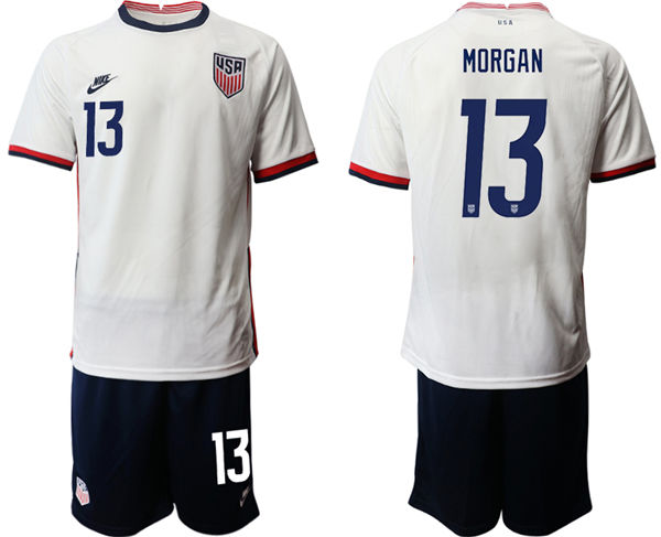 Mens USA National Team #13 Alex Morgan  2021 Home White Soccer Jersey Suit
