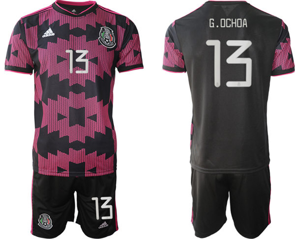 Mens Mexico National Team #13 Guillermo Ochoa   Black Red 2021 Rosa Mexicano Jersey