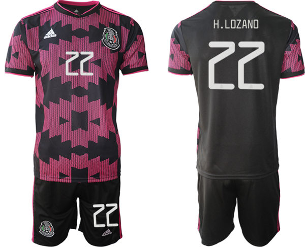 Mens Mexico National Team #22 Hirving Lozano Black Red 2021 Rosa Mexicano Jersey