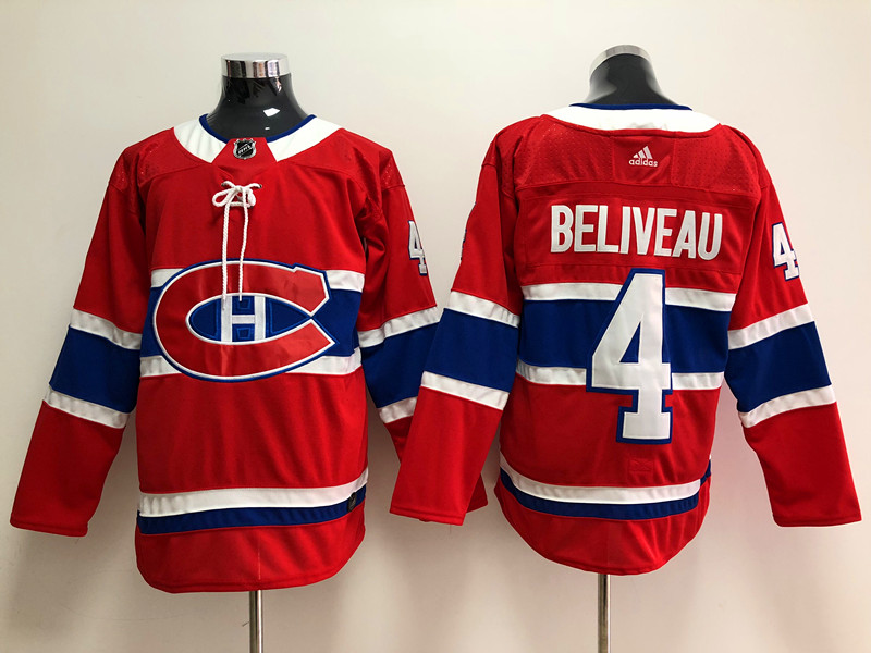 Womens Montreal Canadiens Retired Player #4 Jean Beliveau Adidas Red Stitched NHL Jersey