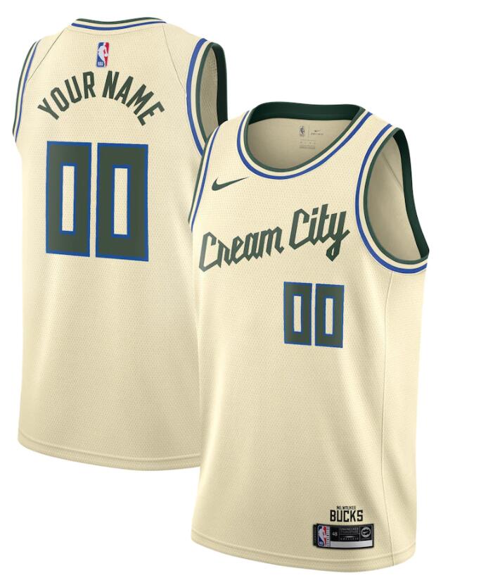 Mens Milwaukee Bucks Custom Nike 2019-20 Cream City Edition Swingman Jersey