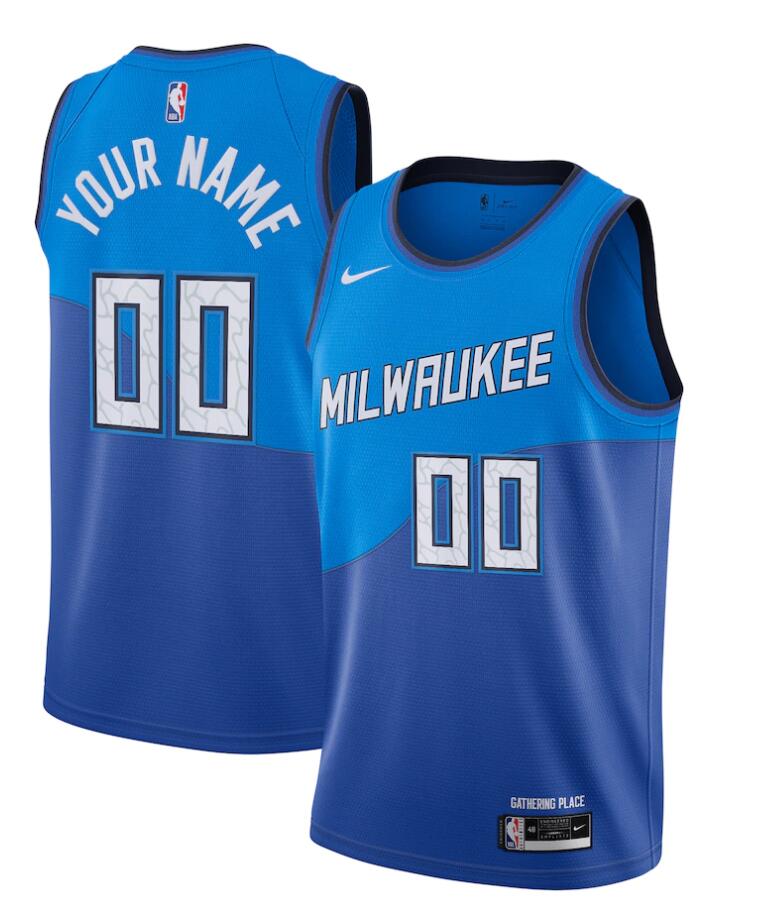 Mens Milwaukee Bucks Custom Ray Allen Toni Kukoc Bob Dandridge Sidney Moncrief Nike 2020-21 Blue City Edition Jersey