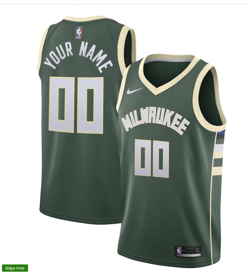 Mens Milwaukee Bucks Custom Hunter Green Nike Icon Edition Jersey