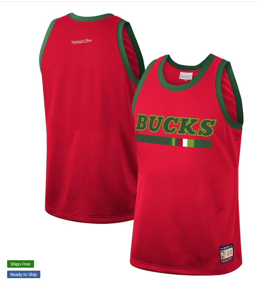 Mens Milwaukee Bucks Custom Red Mitchell & Ness Hardwood Classics Team Heritage Fashion Jersey