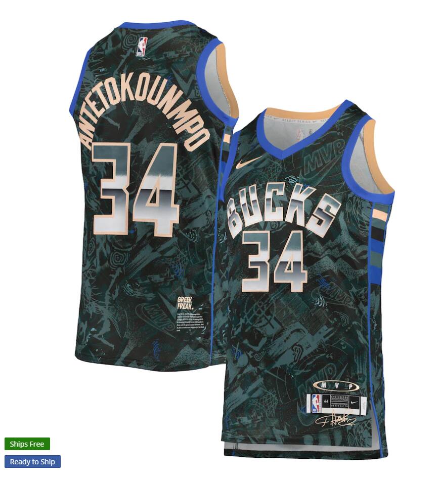 Mens Milwaukee Bucks #34 Giannis Antetokounmpo Nike Select Series MVP Swingman Player Jersey