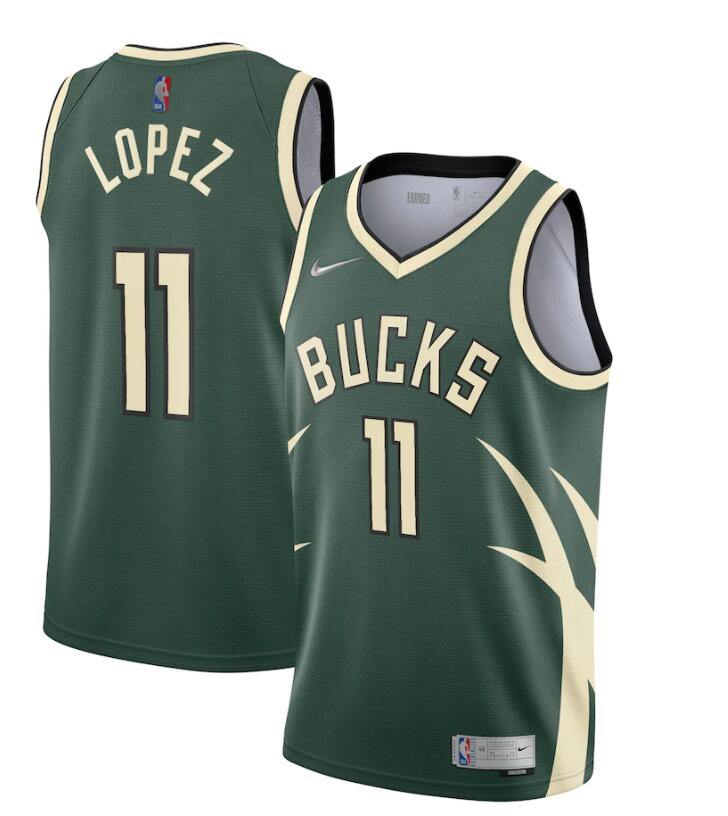 Mens Milwaukee Bucks #11 Brook Lopez Green Nike 2021 Earned Edition Swingman Jersey