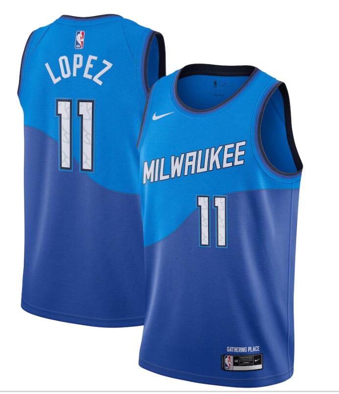 Mens Milwaukee Bucks #11 Brook Lopez Blue Nike 2020-21 City Edition Swingman Jersey