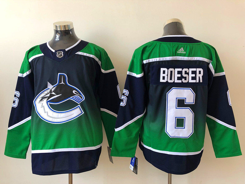 Youth Vancouver Canucks #6 Brock Boeser adidas Blue Green 2021 Reverse Retro Jersey
