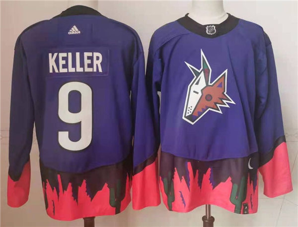 Mens Arizona Coyotes #9 Clayton Keller  Adidas Purple 2021 Reverse Retro Jersey
