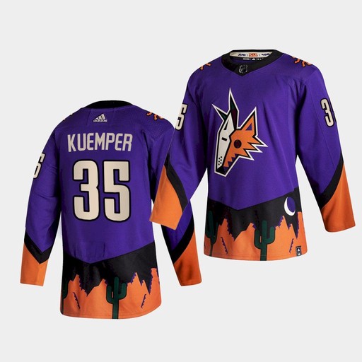 Mens Arizona Coyotes #35 Darcy Kuemper  Adidas Purple 2021 Reverse Retro Jersey