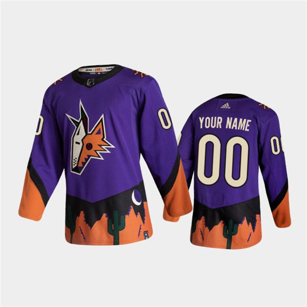 Men's Arizona Coyotes Custom  Adidas Purple 2021 Reverse Retro Jersey