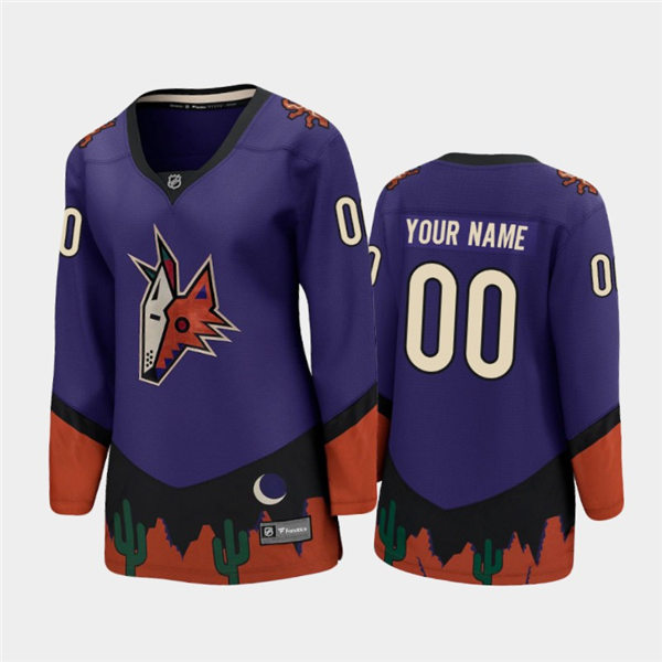 Women Arizona Coyotes Custom  Adidas Purple 2021 Reverse Retro Jersey