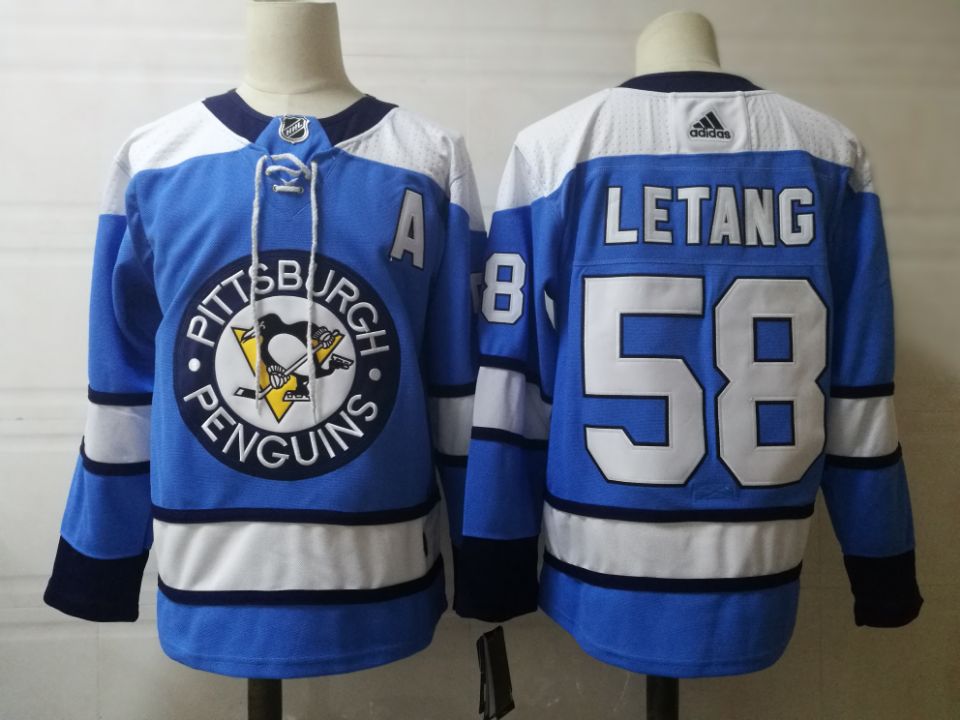 Youth Pittsburgh Penguins #58 Kris Letang Stitched Adidas Blue Jersey
