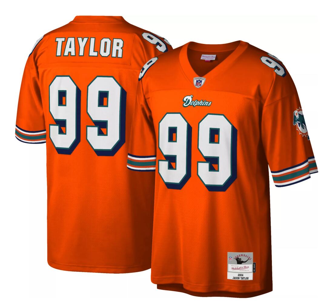 Men's Miami Dolphins Retired Player #99 Jason Taylor Orange Alternate 1994 Mitchell & Ness Throwback Jersey