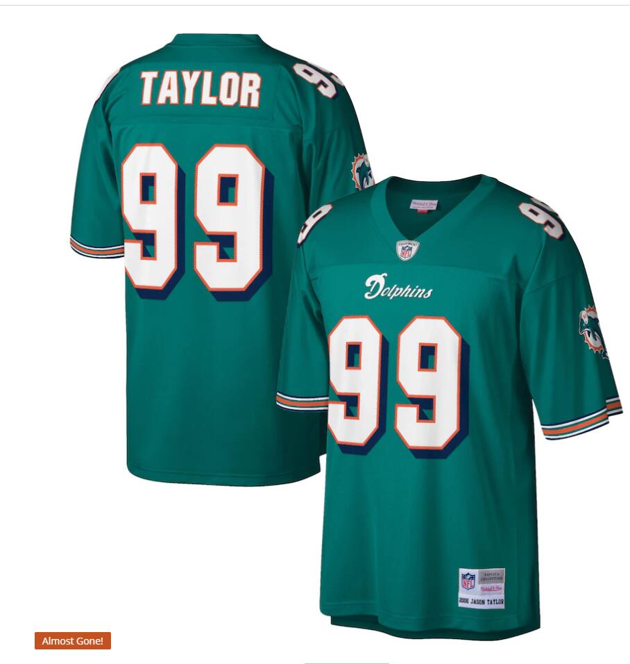 Men's Miami Dolphins Retired Player #99 Jason Taylor Aqua 2006 Mitchell & Ness Throwback Jersey