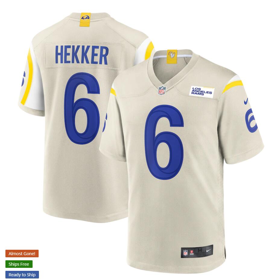 Mens Los Angeles Rams #6 Johnny Hekker Stitched Nike Bone Vapor Limited Football Jersey