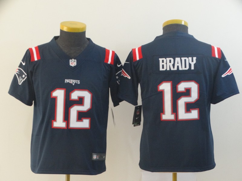 Youth New England Patriots #12 Tom Brady Navy Nike Color Rush Vapor Player Limited Jersey 